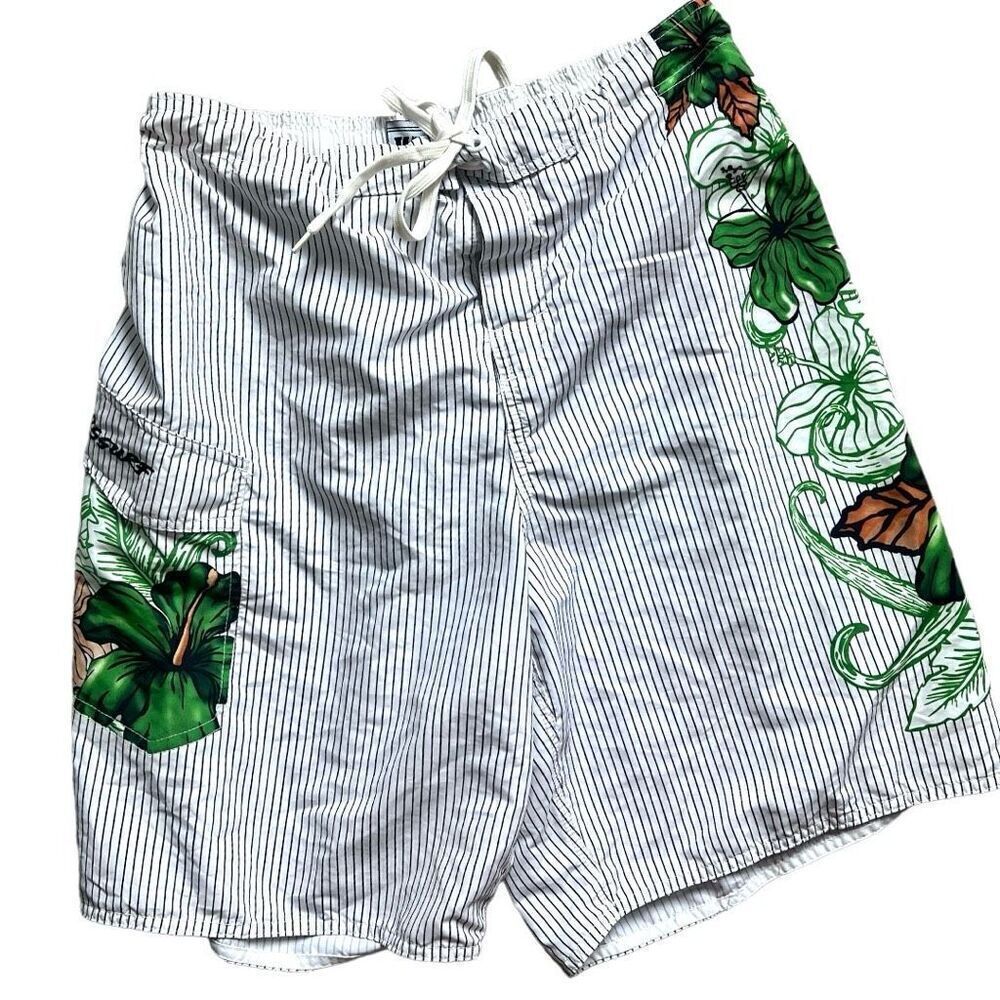 Mens RS Surf Pinstriped Drawstring Waist Board Shorts Swimming Trunks - Sz L